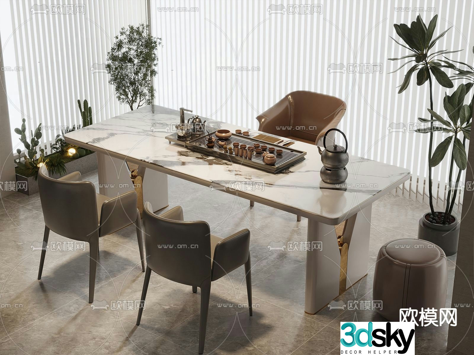 Modern tea table and chairs 3d model
