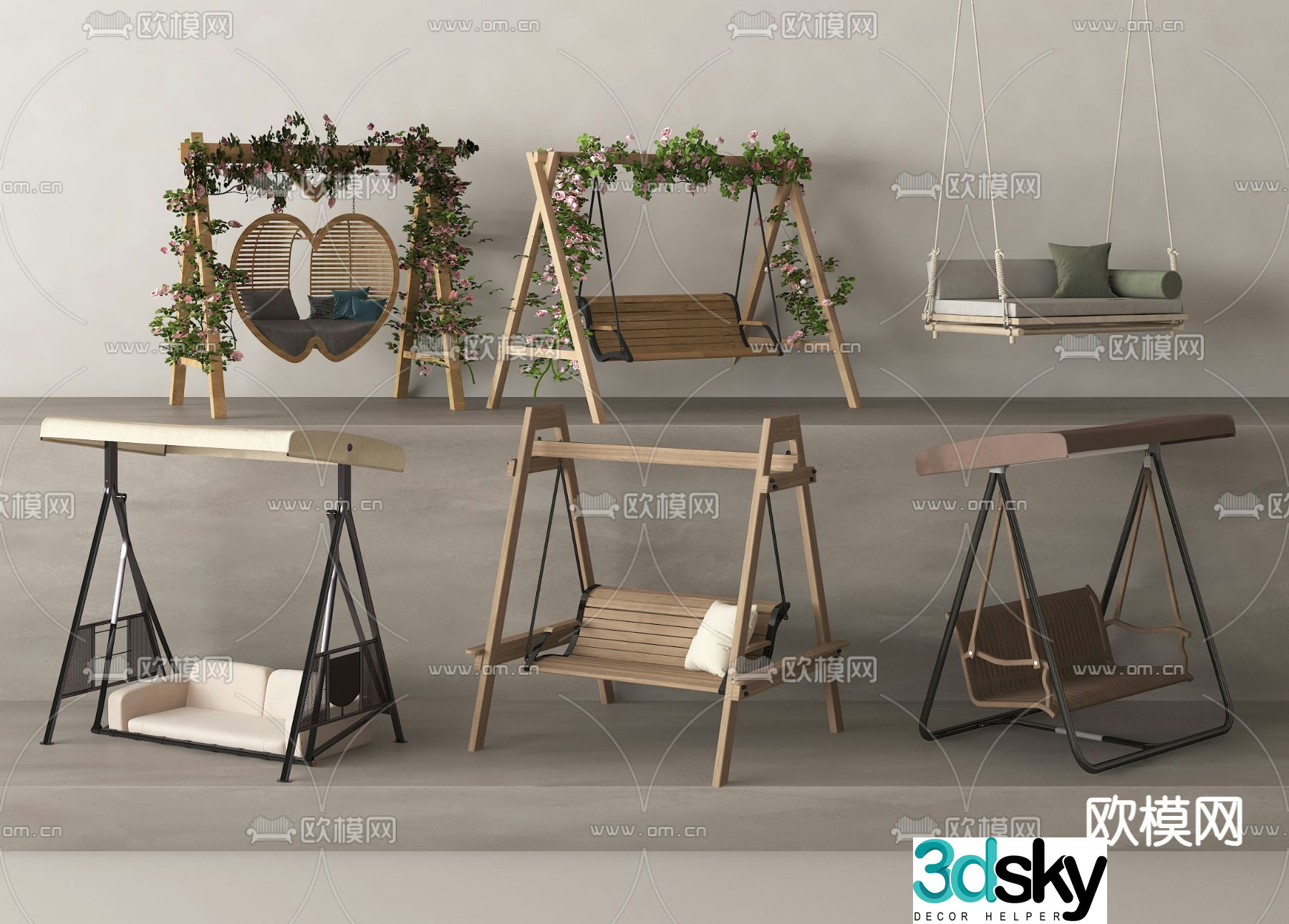 Outdoor swing chair courtyard swing 3d model