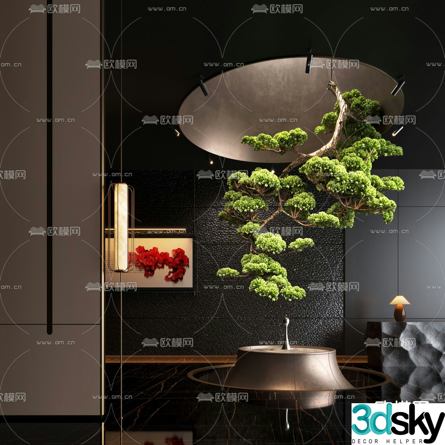 Modern interior landscape hanging plants lobby sketch 3d model