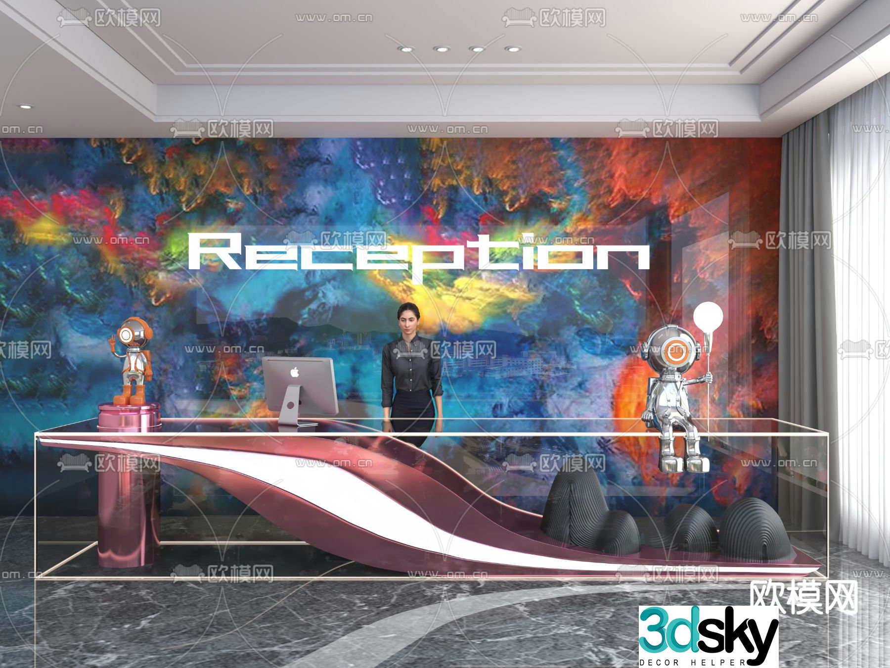 Light luxury front desk reception desk service desk 3D model