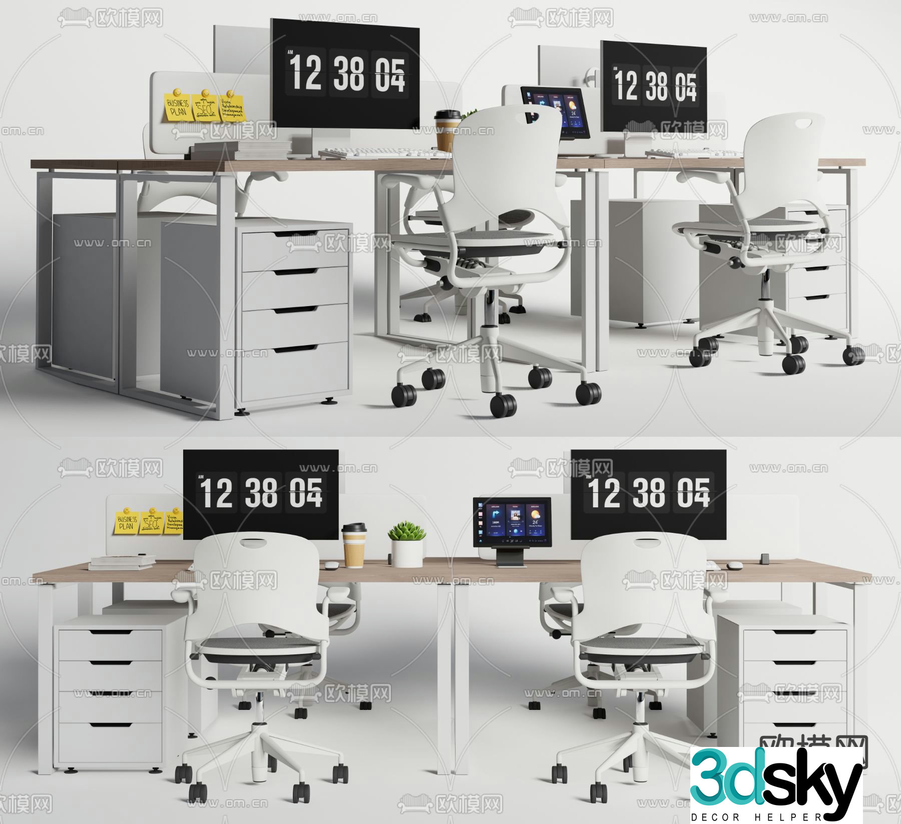 Staff desk card space desk 3D model