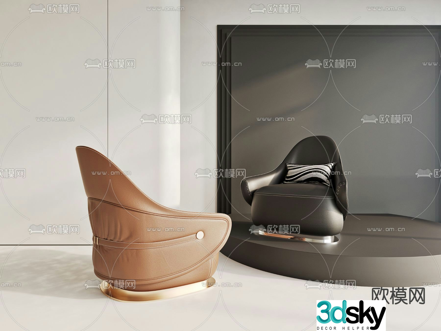 Single sofa leather sofa 3d model