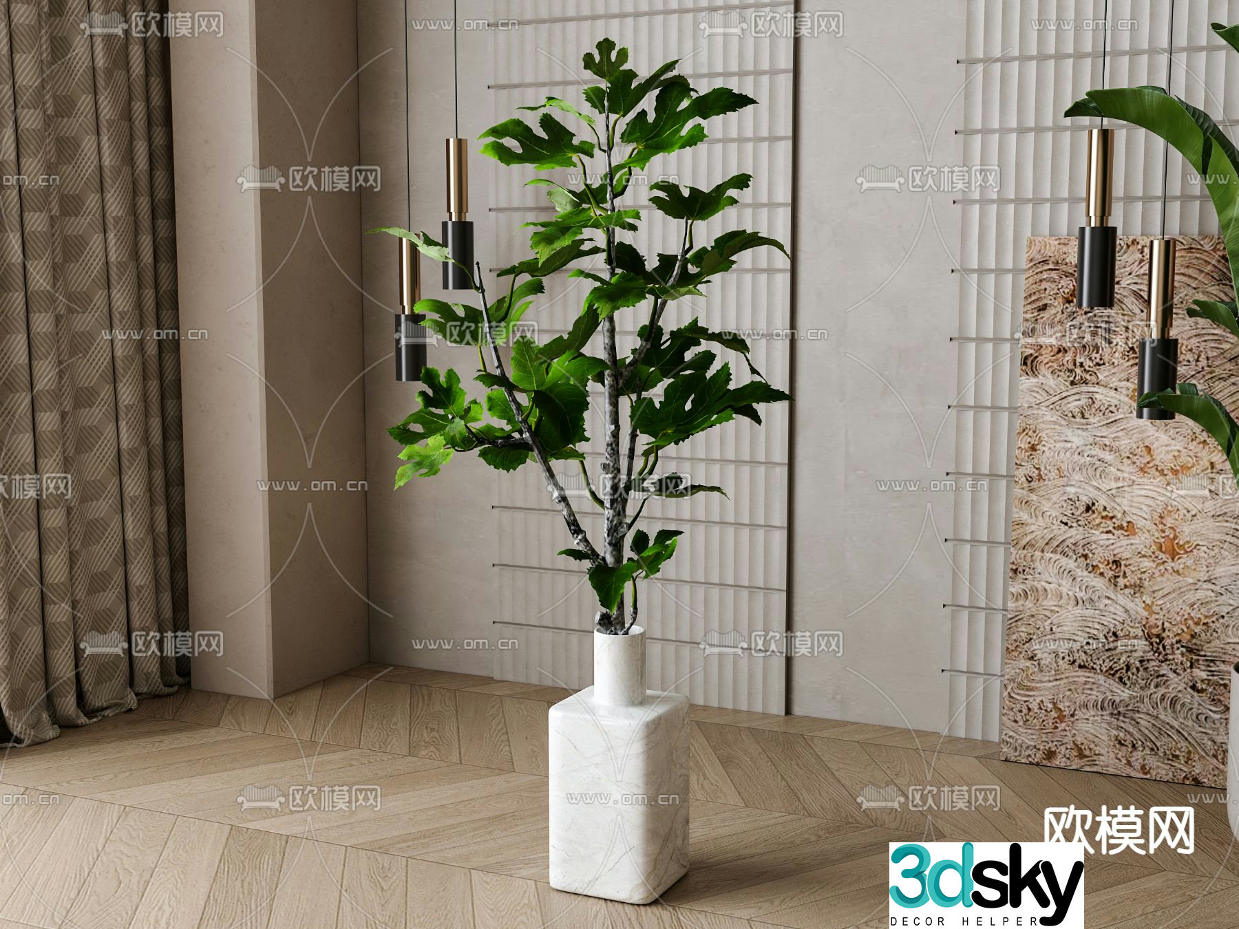 Modern green plant potted 3D model