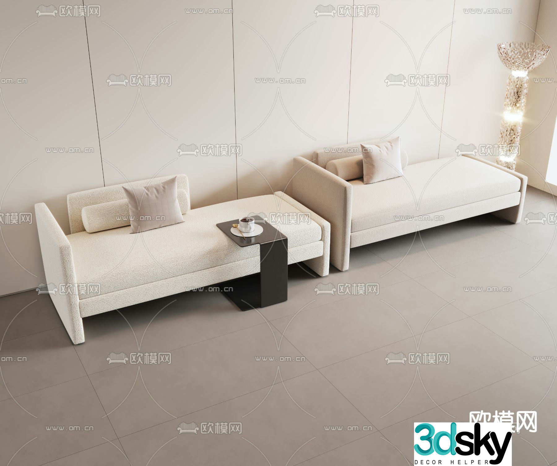 Creamy wind pedal bed stool 3D model