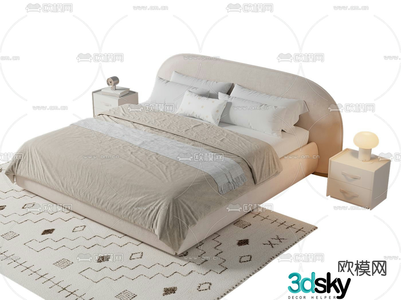 Cream style double bed 3d model