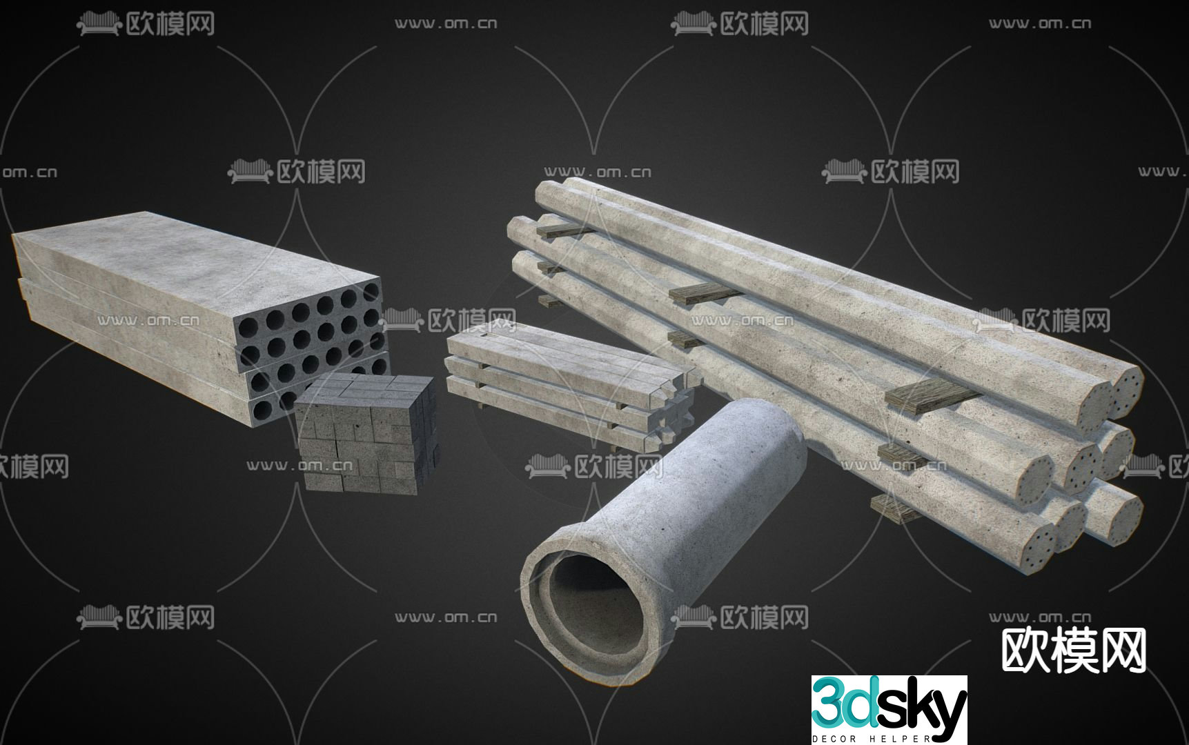 Building materials concrete blocks concrete pipes 3d model