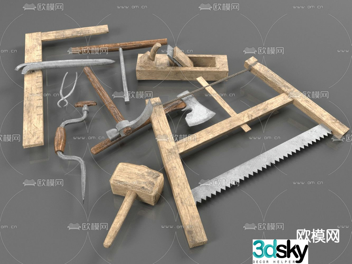 woodworking tools saw plane 3d model