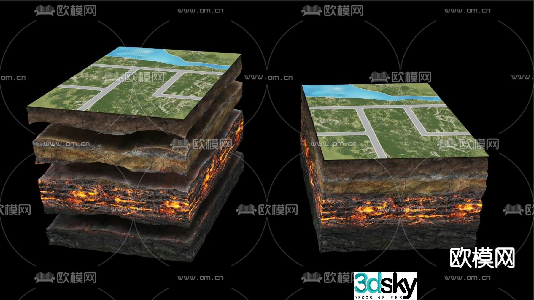 Stratigraphic section magma layer geothermal energy 3d model