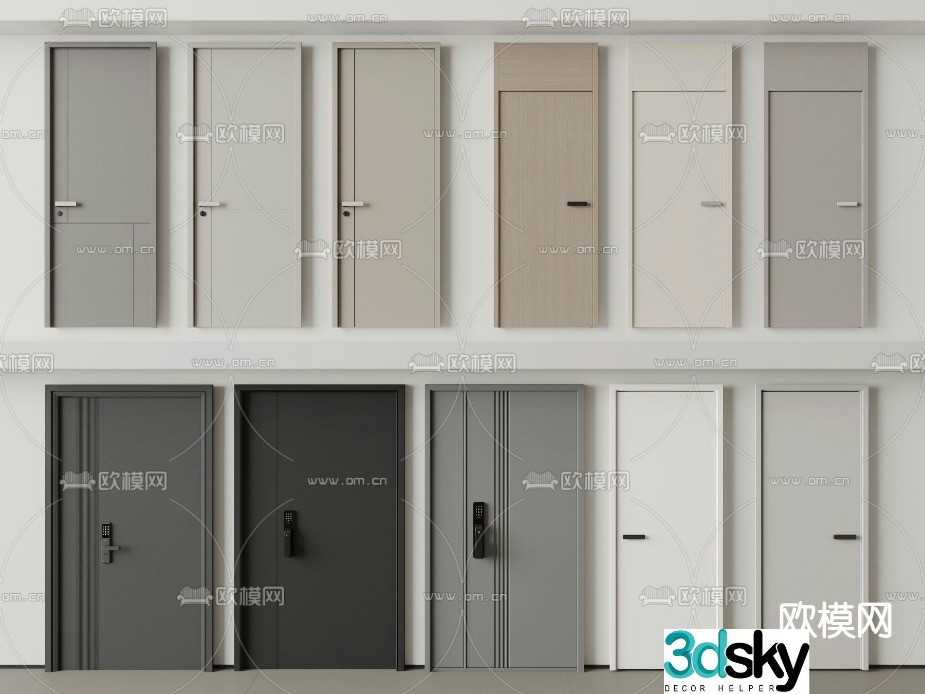 Modern single door bedroom door entrance door 3d model