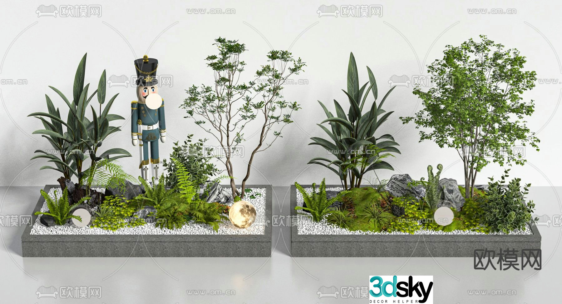 Modern flower box rockery green plant landscaping 3D model