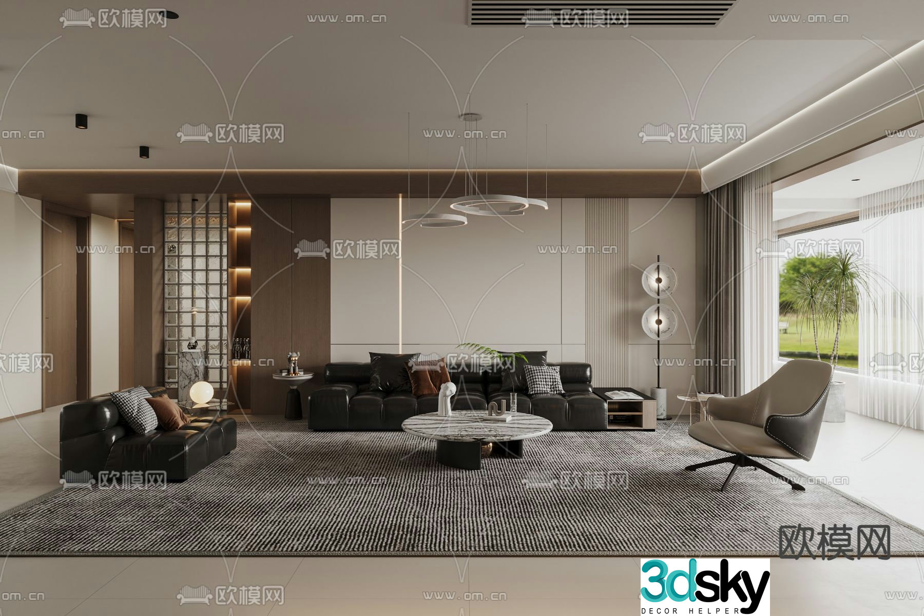 Modern living and dining room 3d model