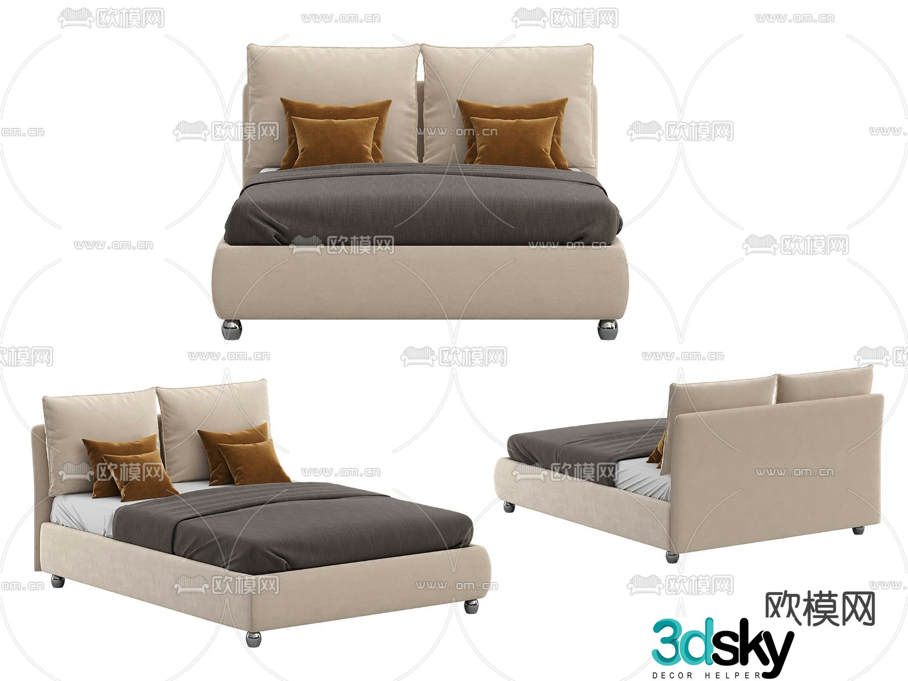 Modern double bed 3d model