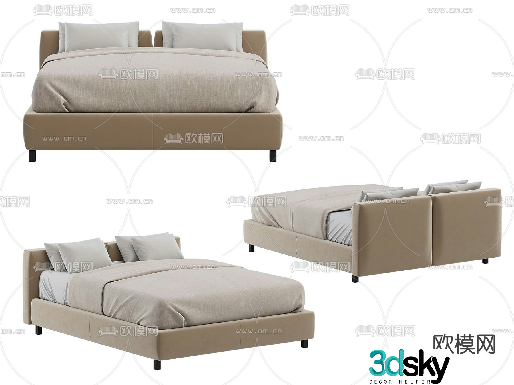 Modern double bed 3d model