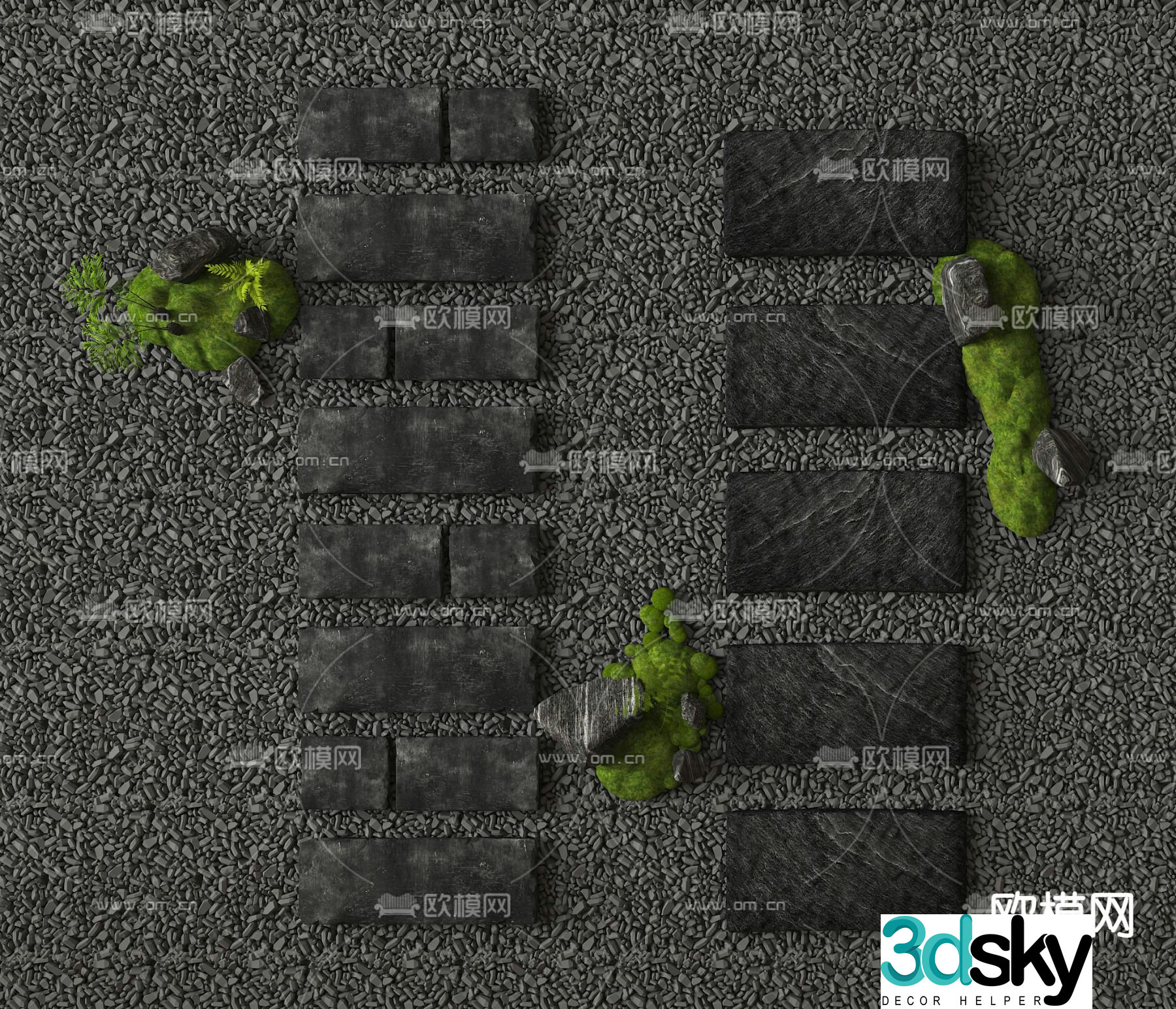Landscape steps garden paving bluestone slabs gravel trails stone steps 3D model