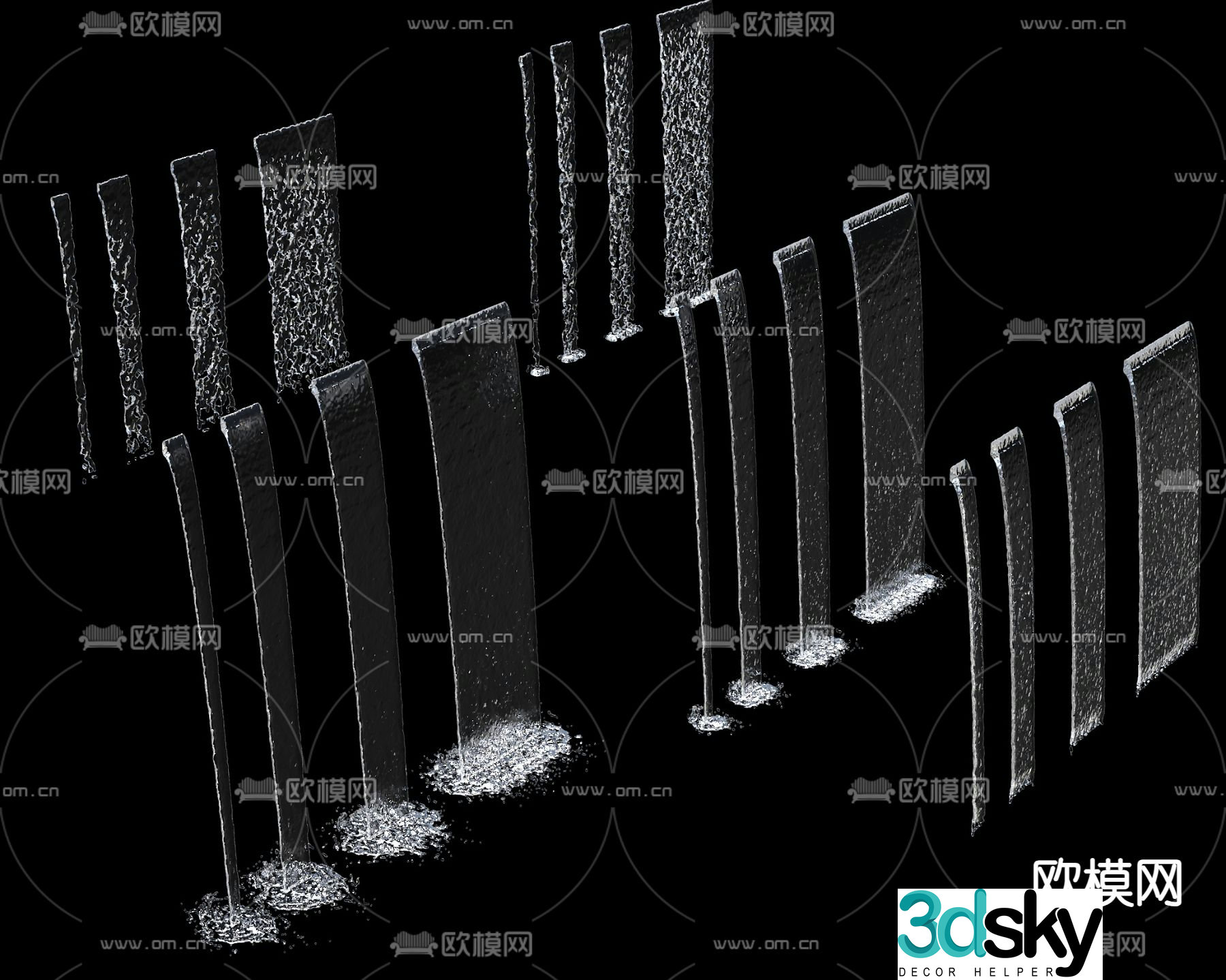 Water curtain waterfall overlapping water feature 3D model