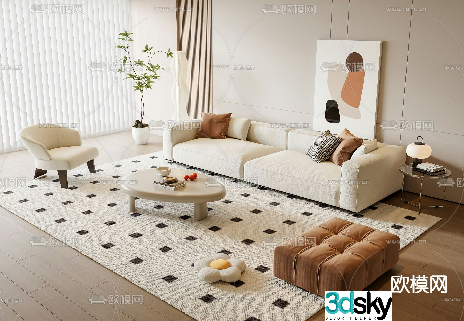 Cream style sofa coffee table 3d model