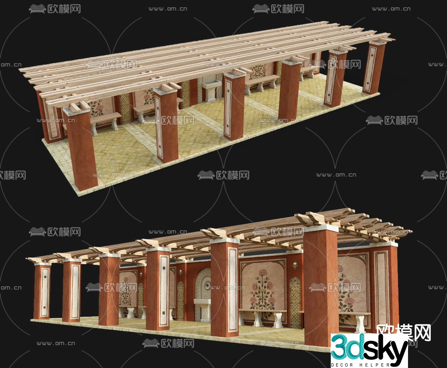 European style gallery corridor 3D model
