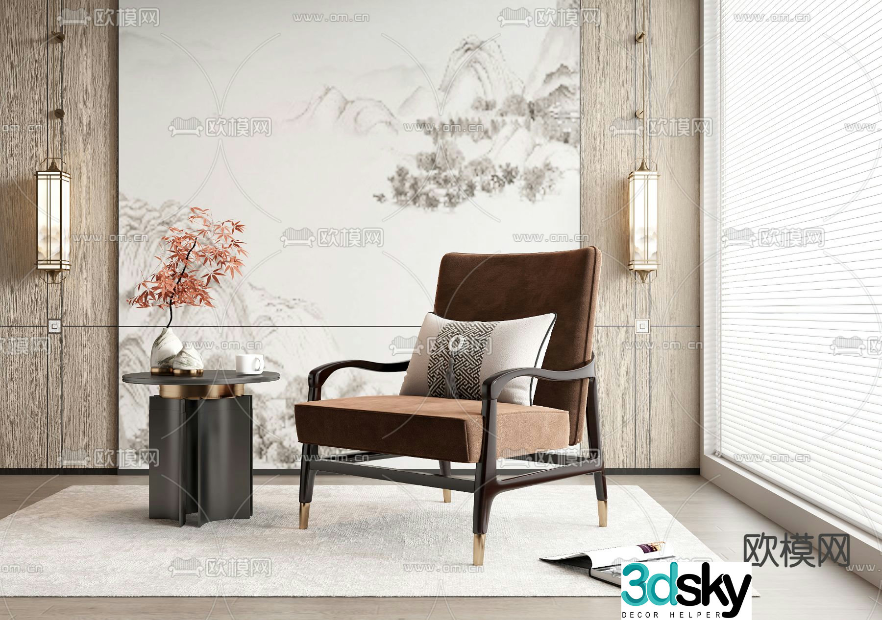 New Chinese style leisure chair sofa chair 3d model