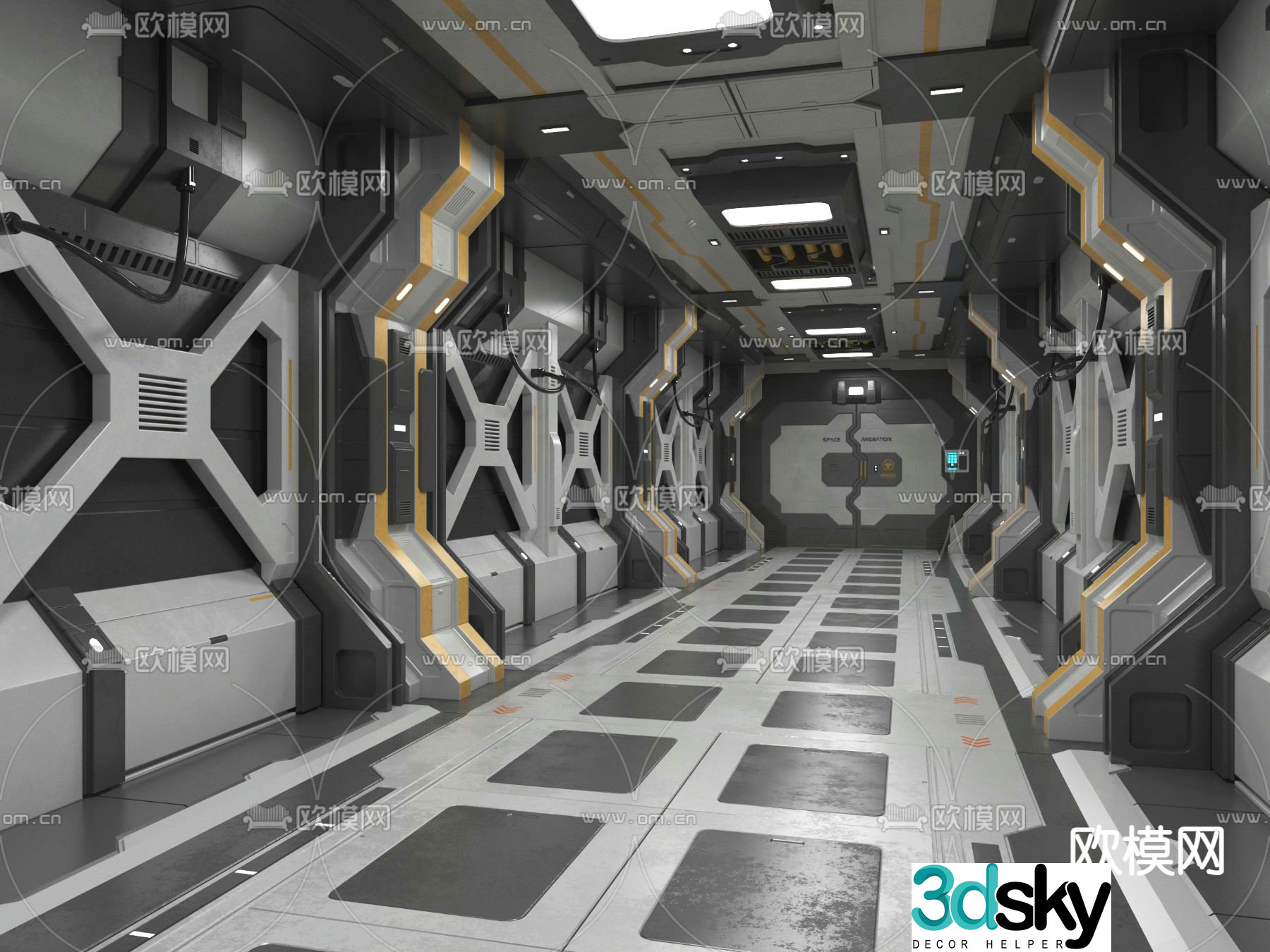 Space capsule science fiction corridor science and technology aisle 3d model