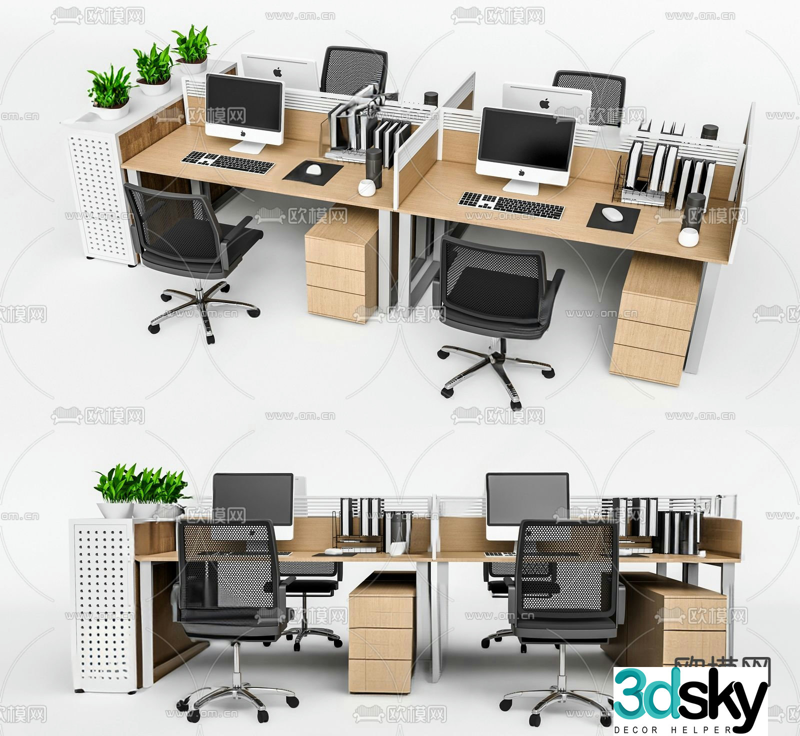 Office desk and chair position card space 3d model