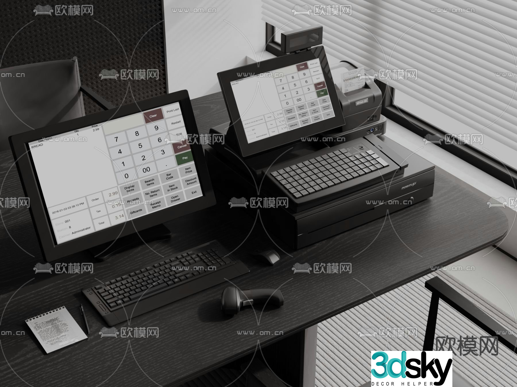 Cash register cashier scanner 3d model