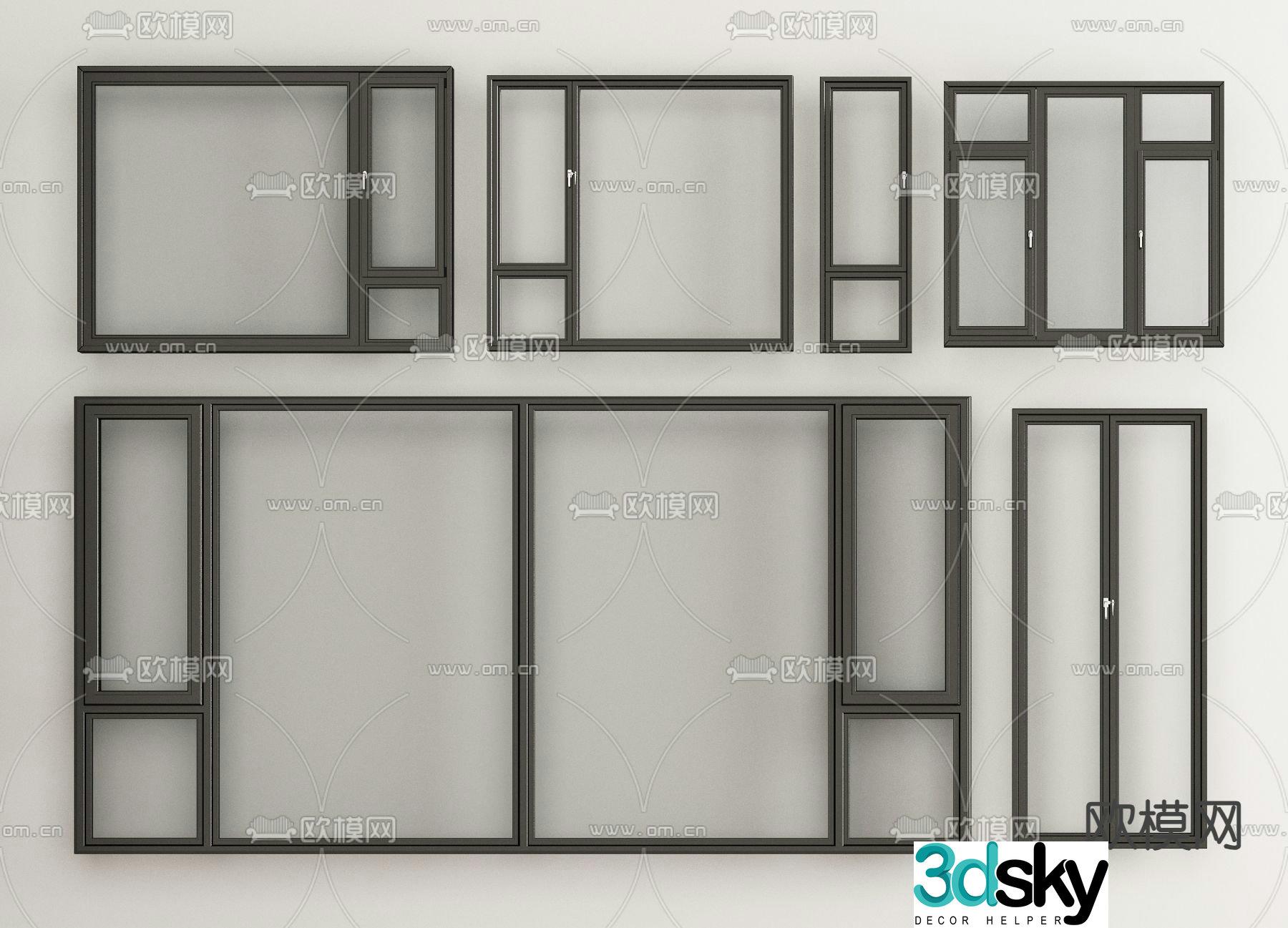 Casement windows window combination floor-to-ceiling windows balcony windows aluminum alloy windows 3D model