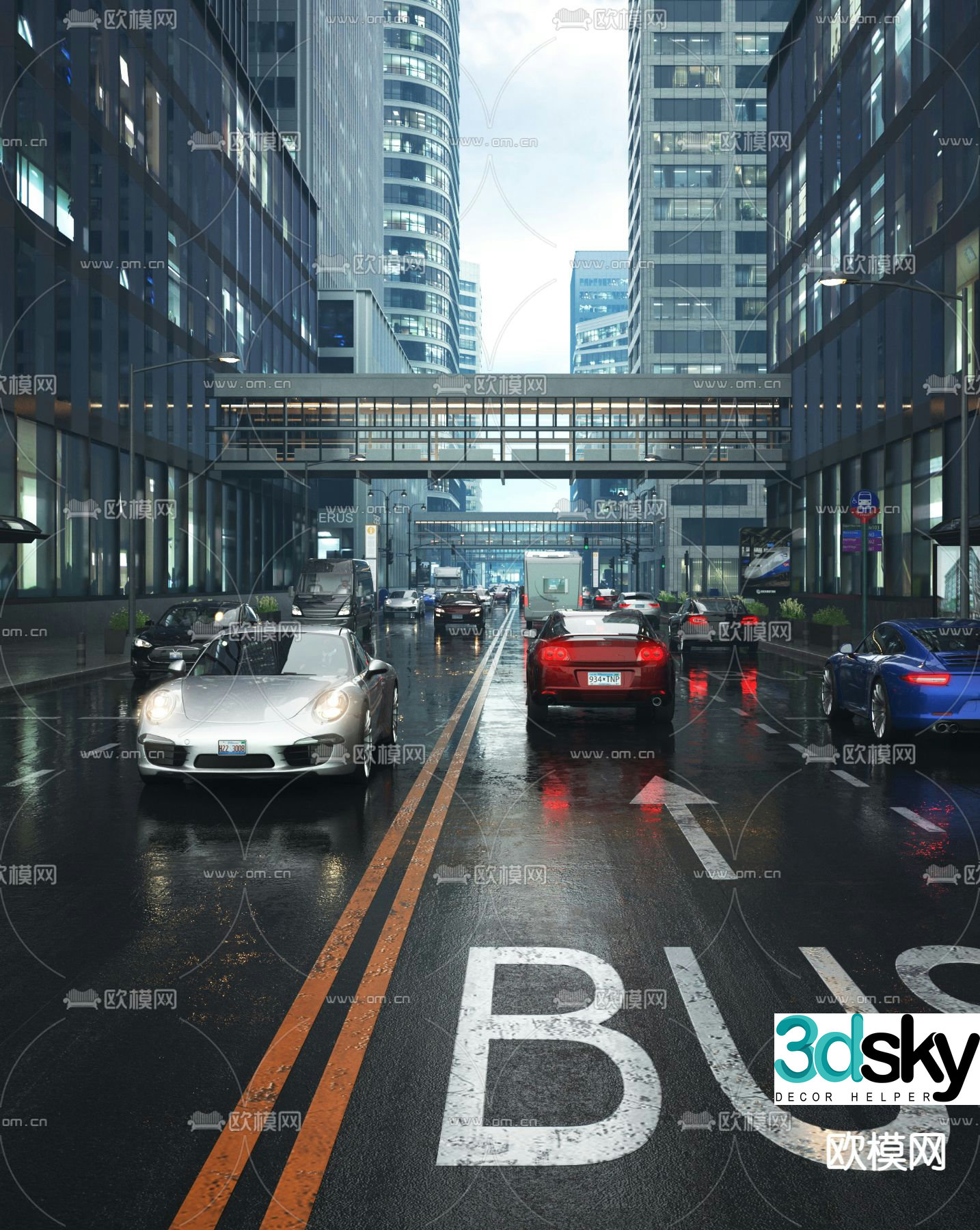 road landscape city road overpass night scene 3d model