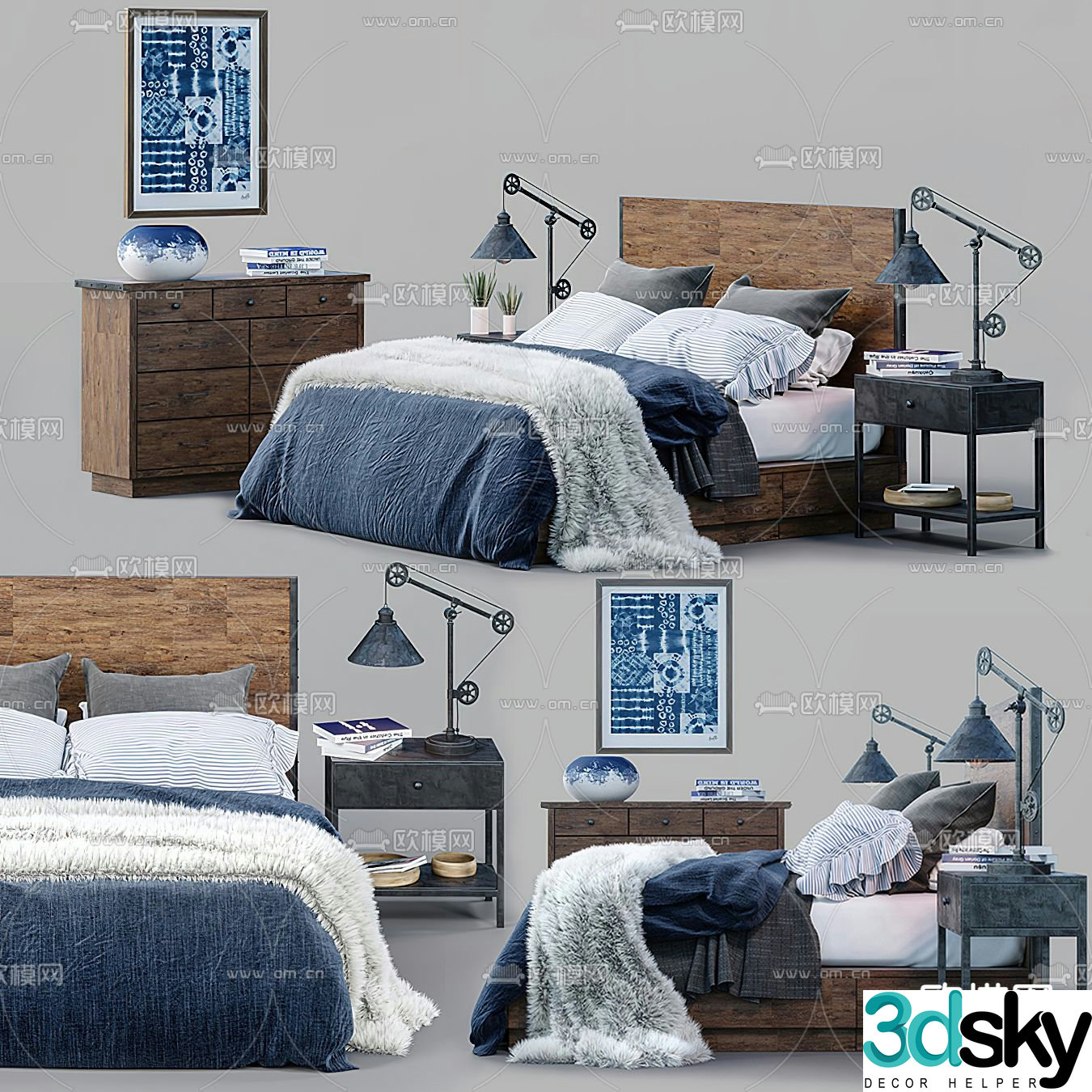 Modern double bed 3d model