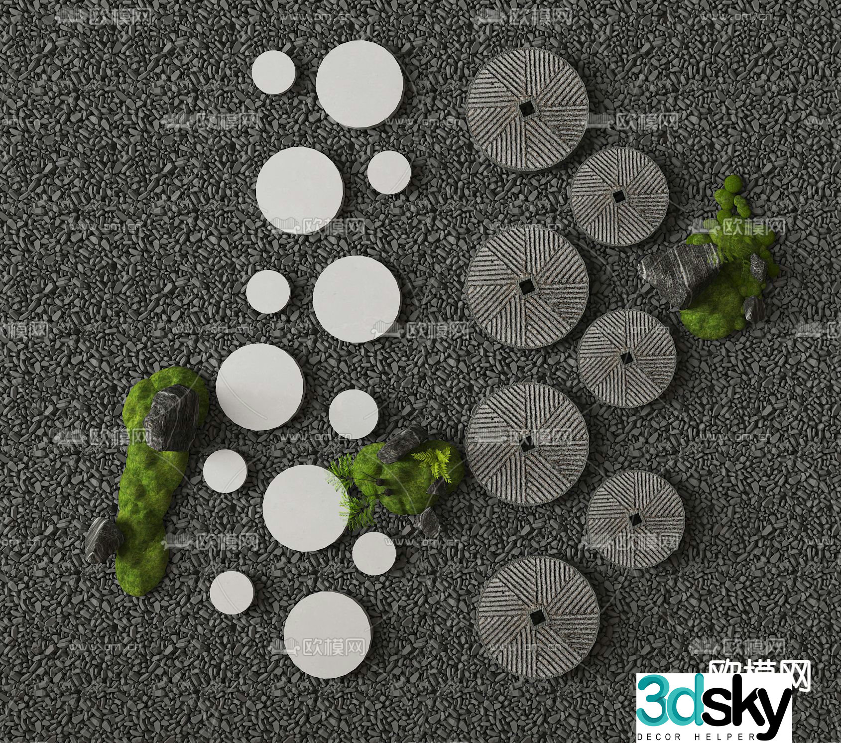 Landscape steps garden paving bluestone slabs gravel trails stone steps 3D model