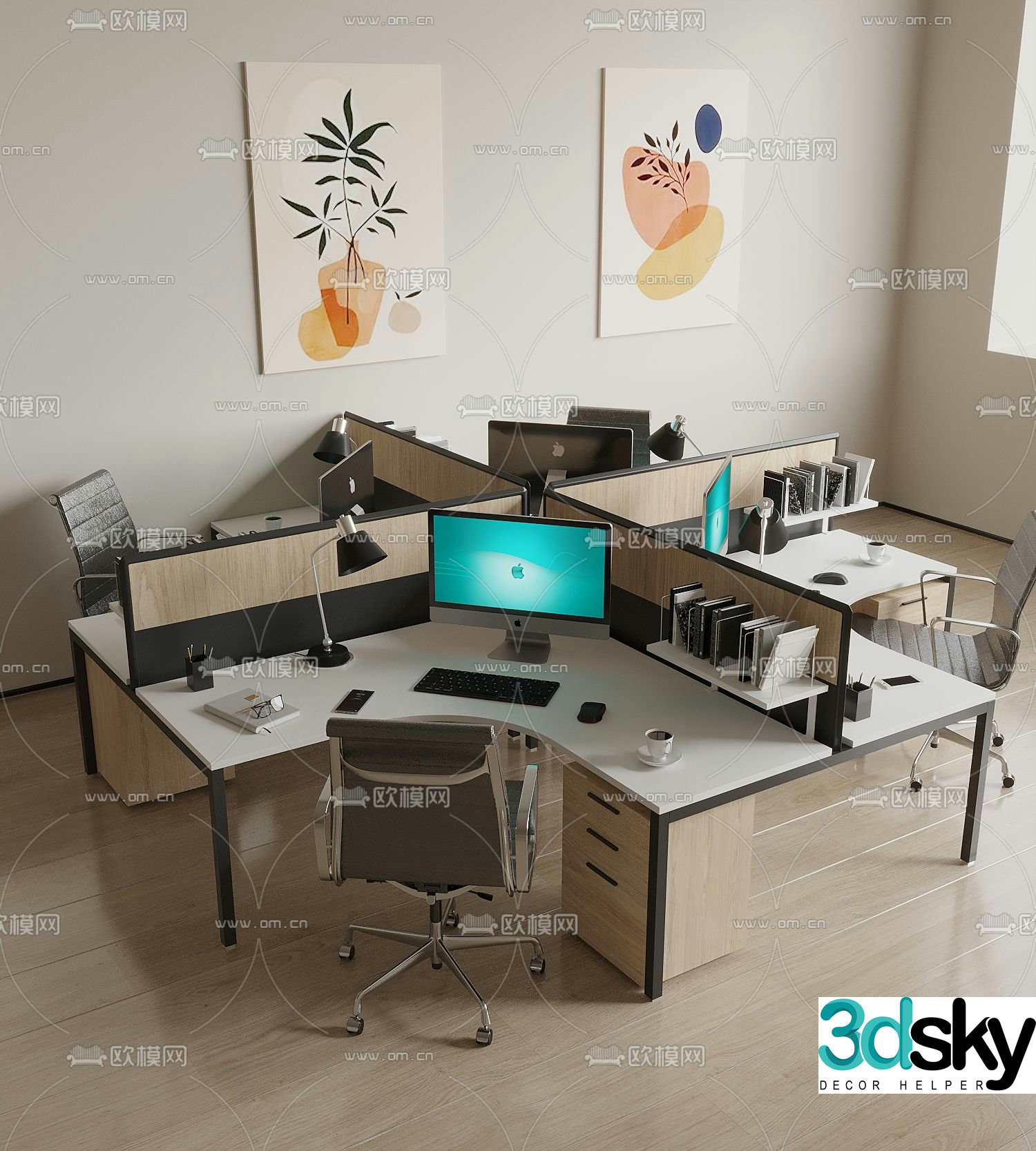 Staff desk card space office desk and chair staff desk 3D model