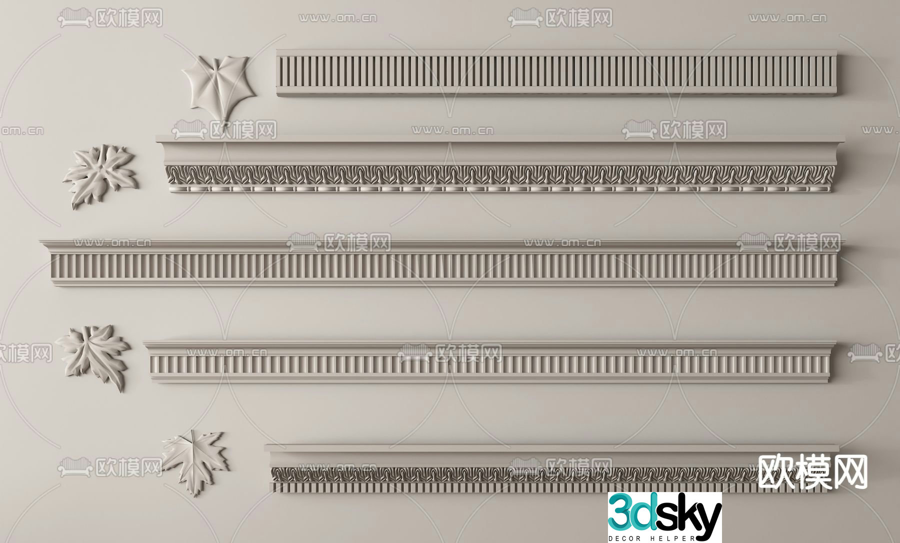 French gypsum line gypsum component carved 3D model