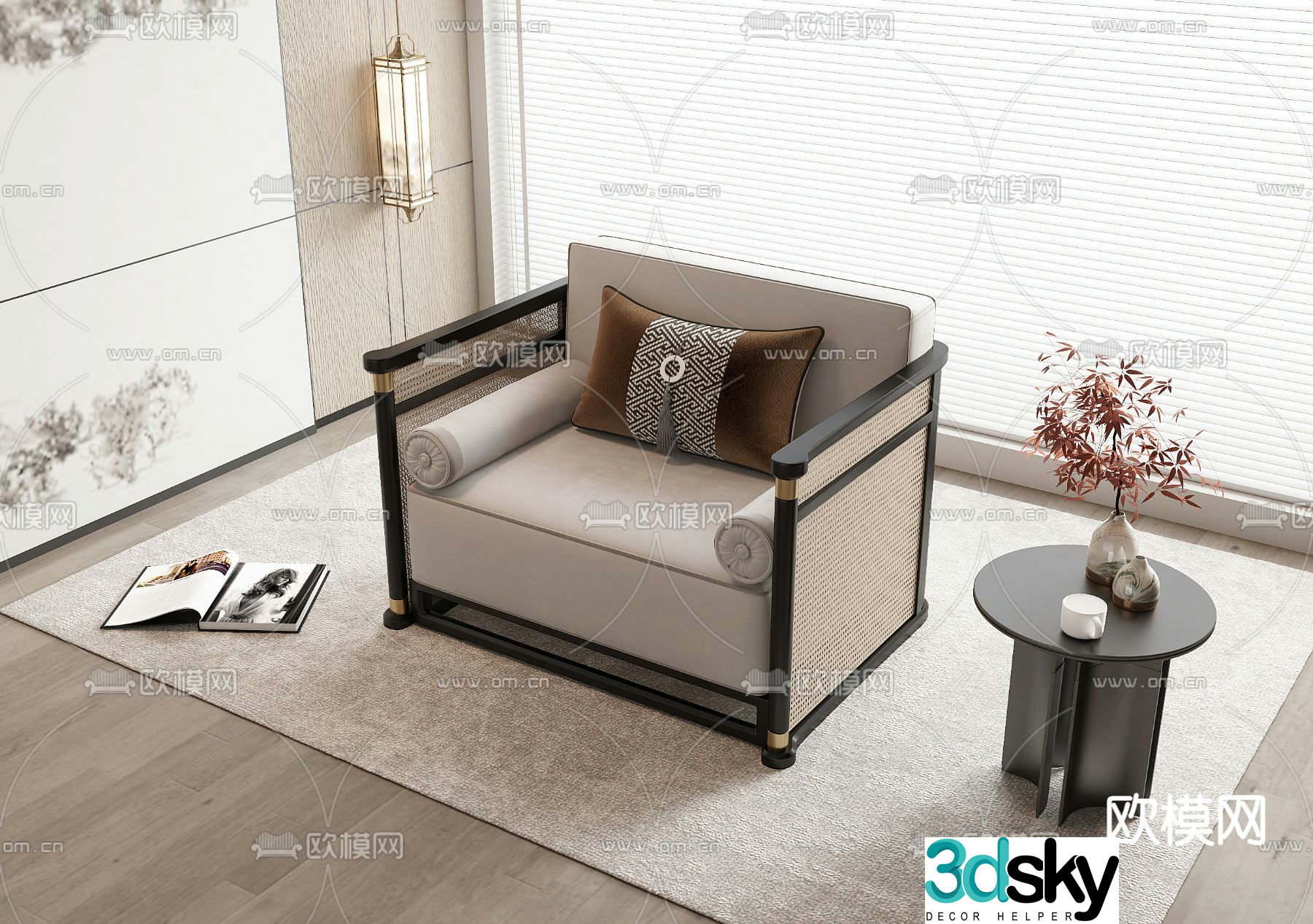 New Chinese style sofa single sofa rattan sofa 3d model