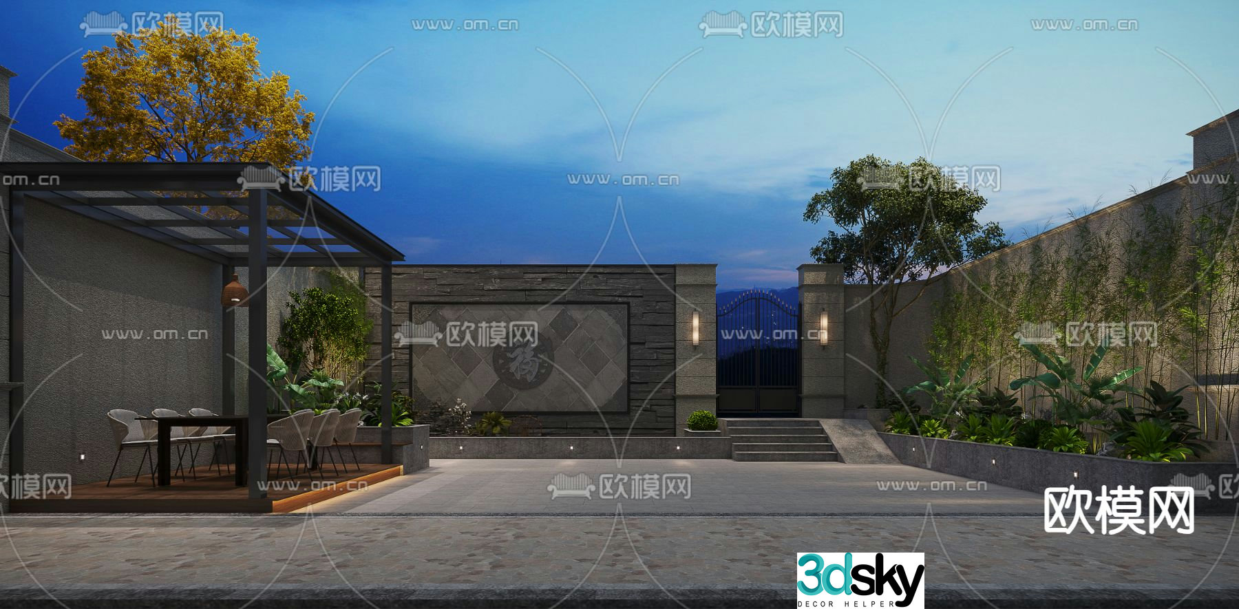 Courtyard landscape villa landscape 3d model