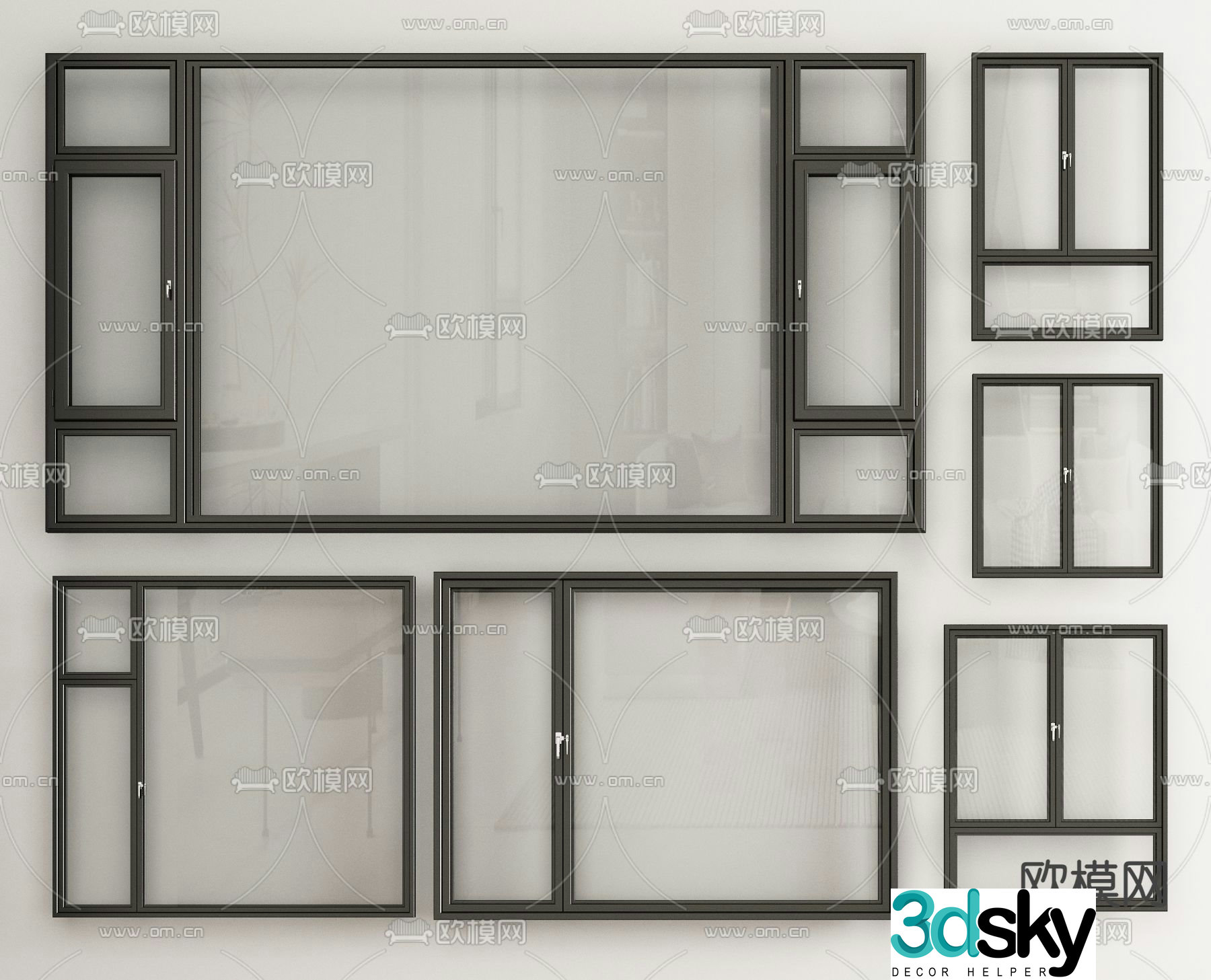 Casement windows window combination floor-to-ceiling windows balcony windows aluminum alloy windows 3D model