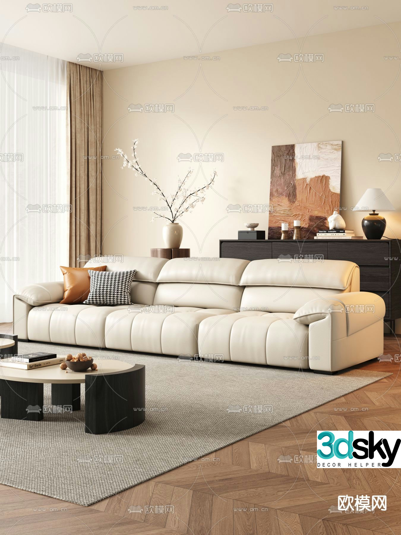 Three seater sofa leather sofa 3d model