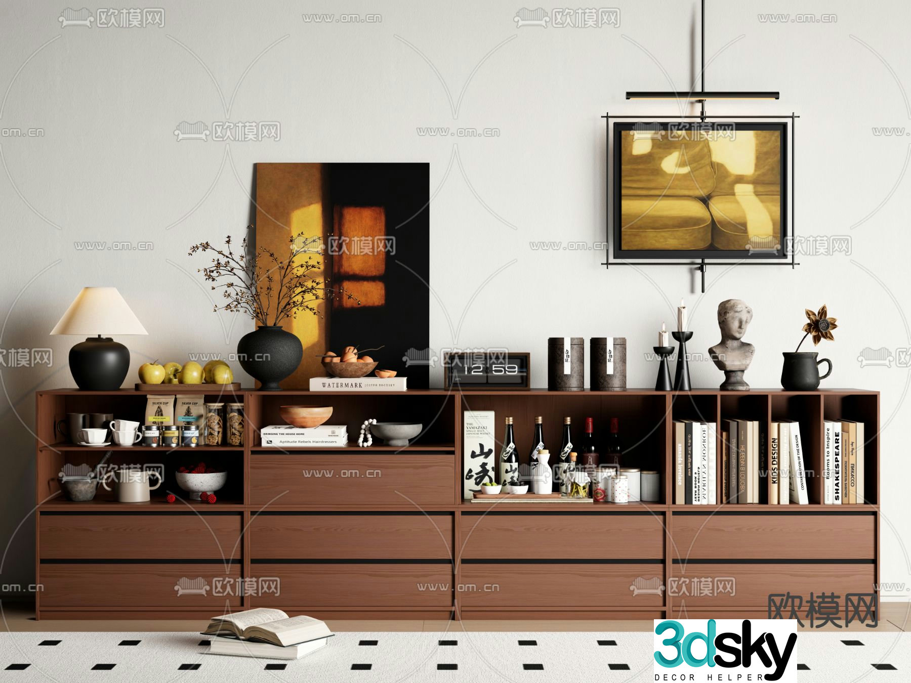 Medieval style low cabinet bookcase side cabinet 3D model