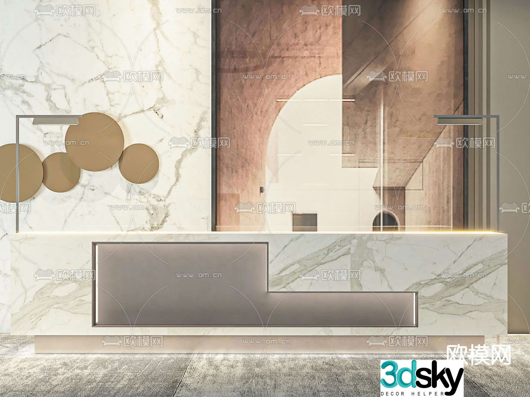 Reception desk information desk 3d model