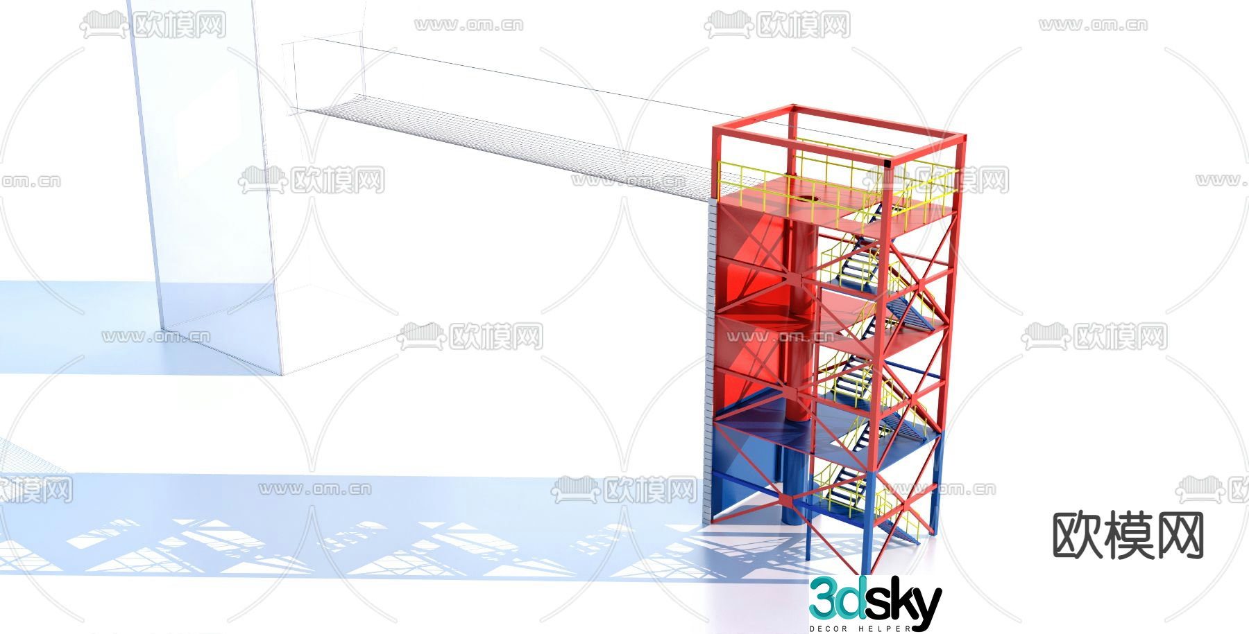 Protective rope shaft crossing platform fire equipment 3d model