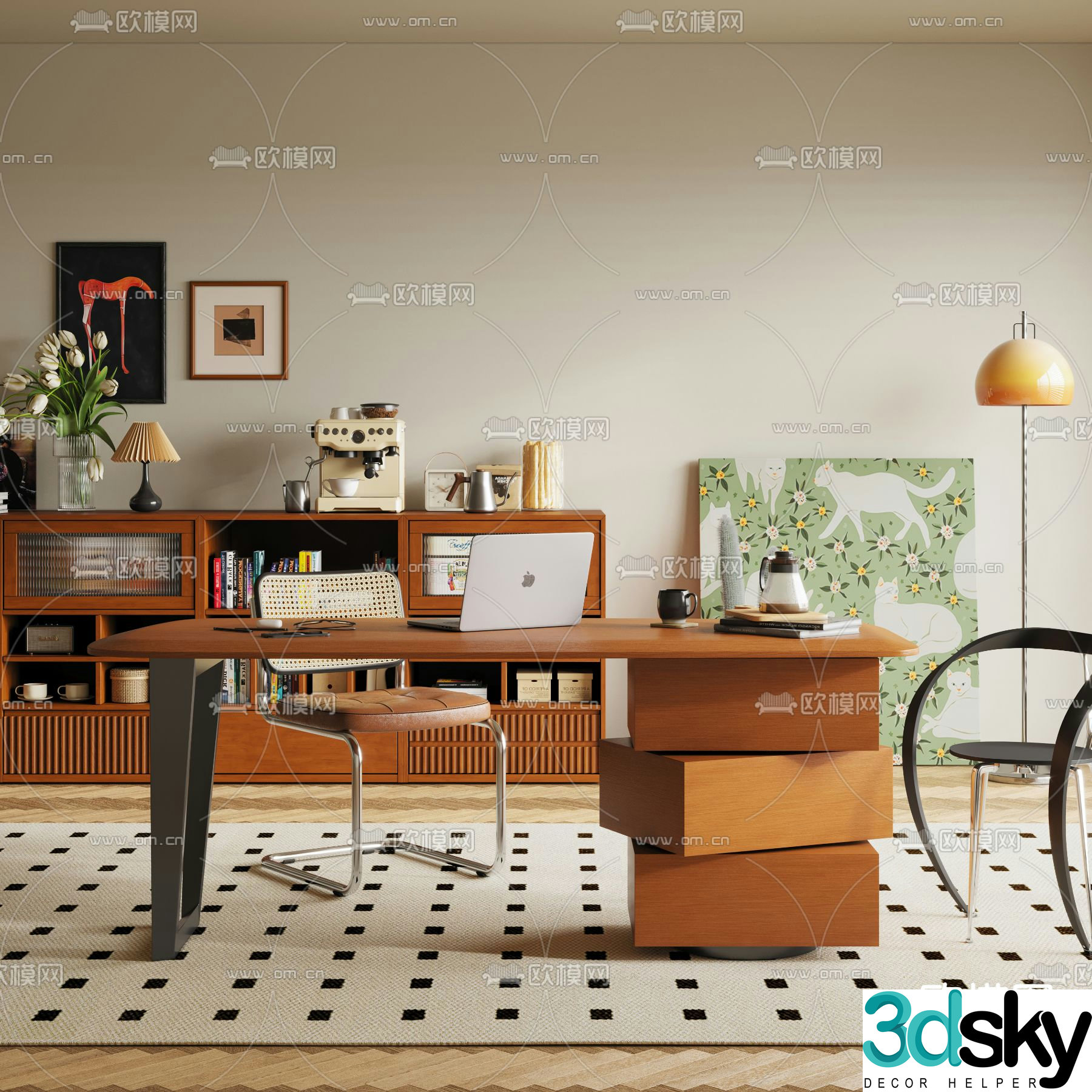 Middle style desk 3D model