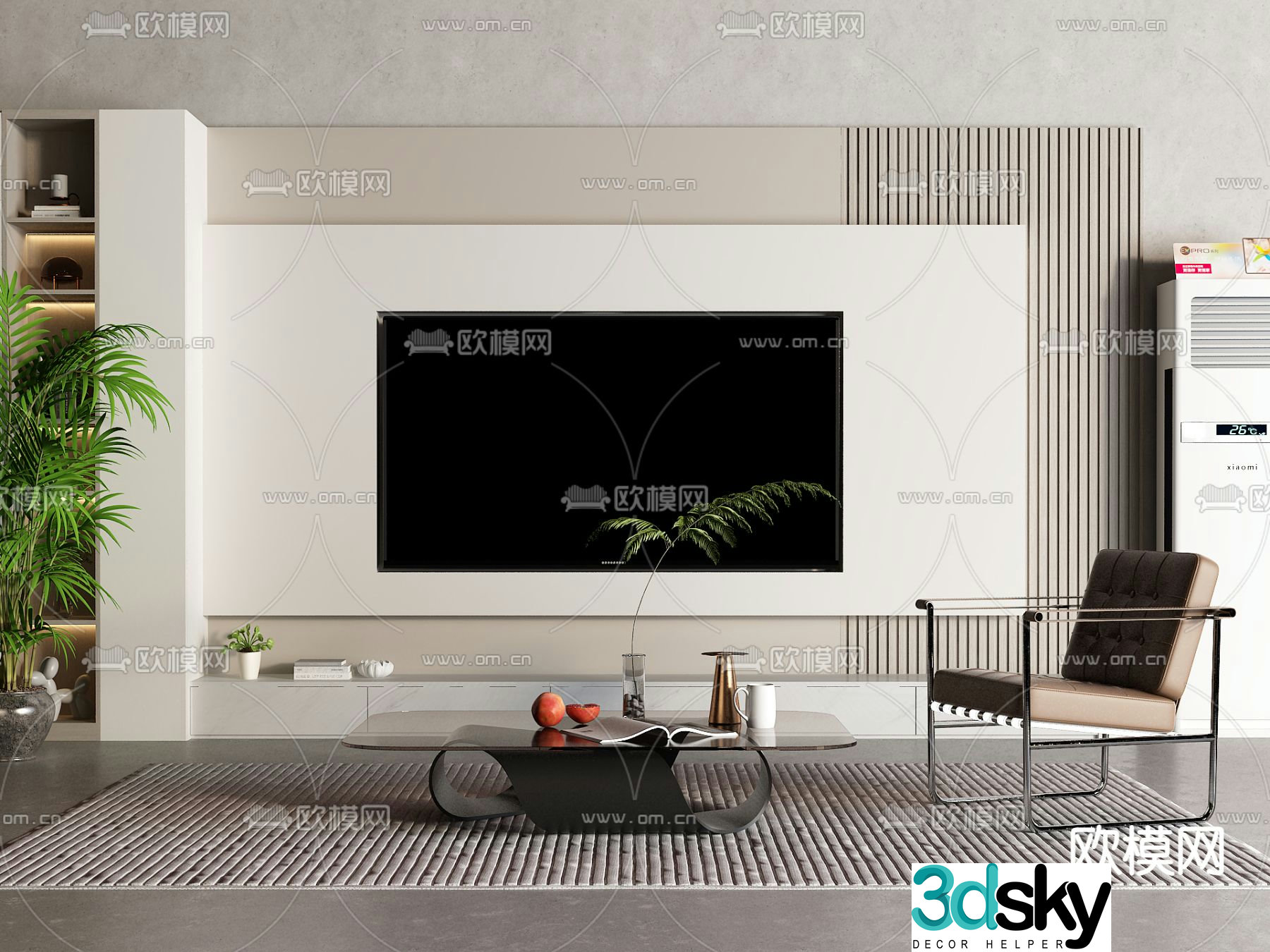 3d model of TV background wall