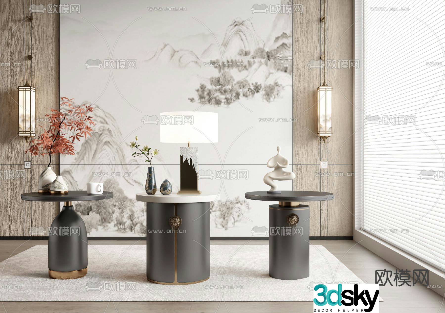 New Chinese style side table corner table round table 3D model