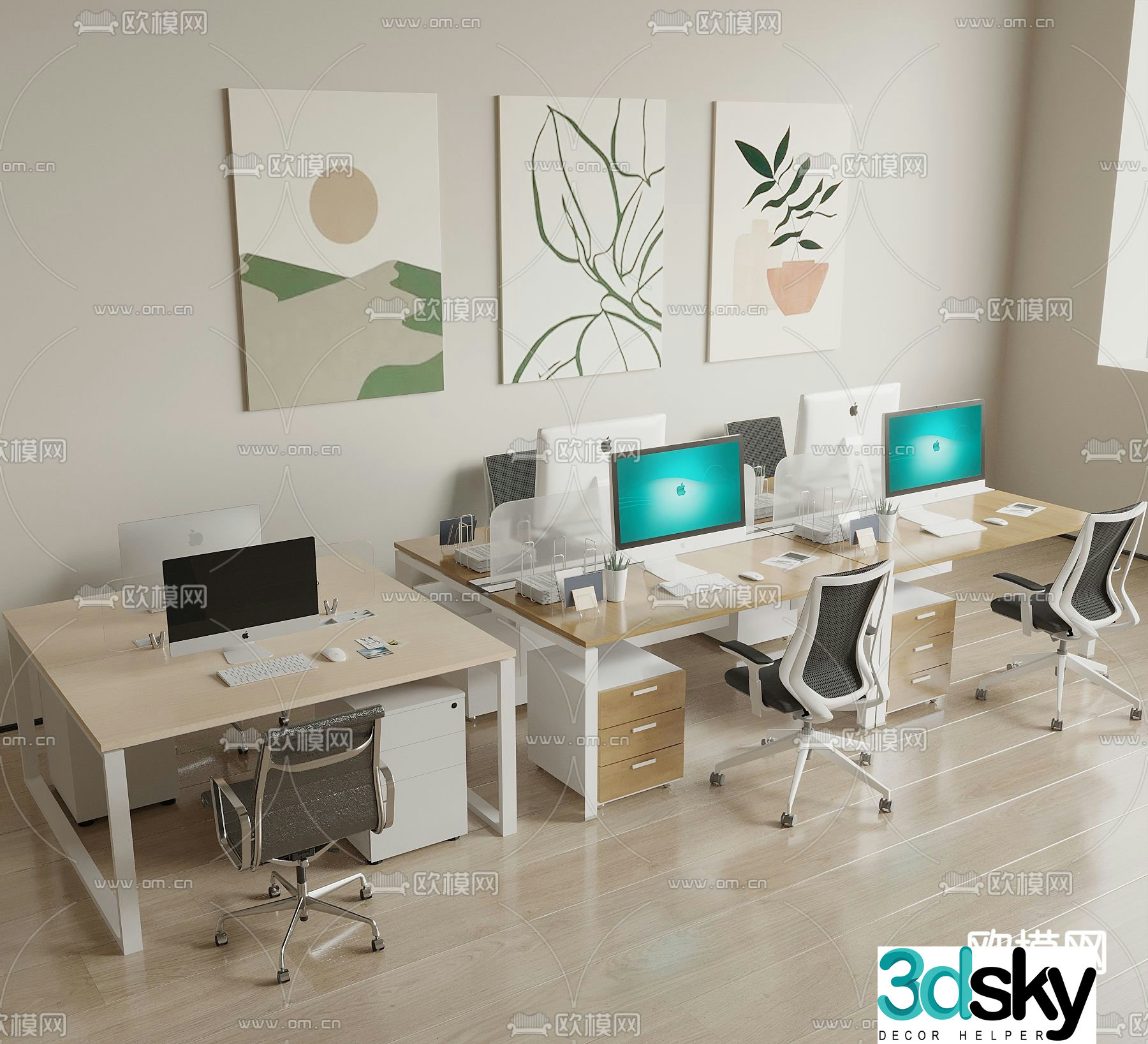 Card space desk work station post 3d model