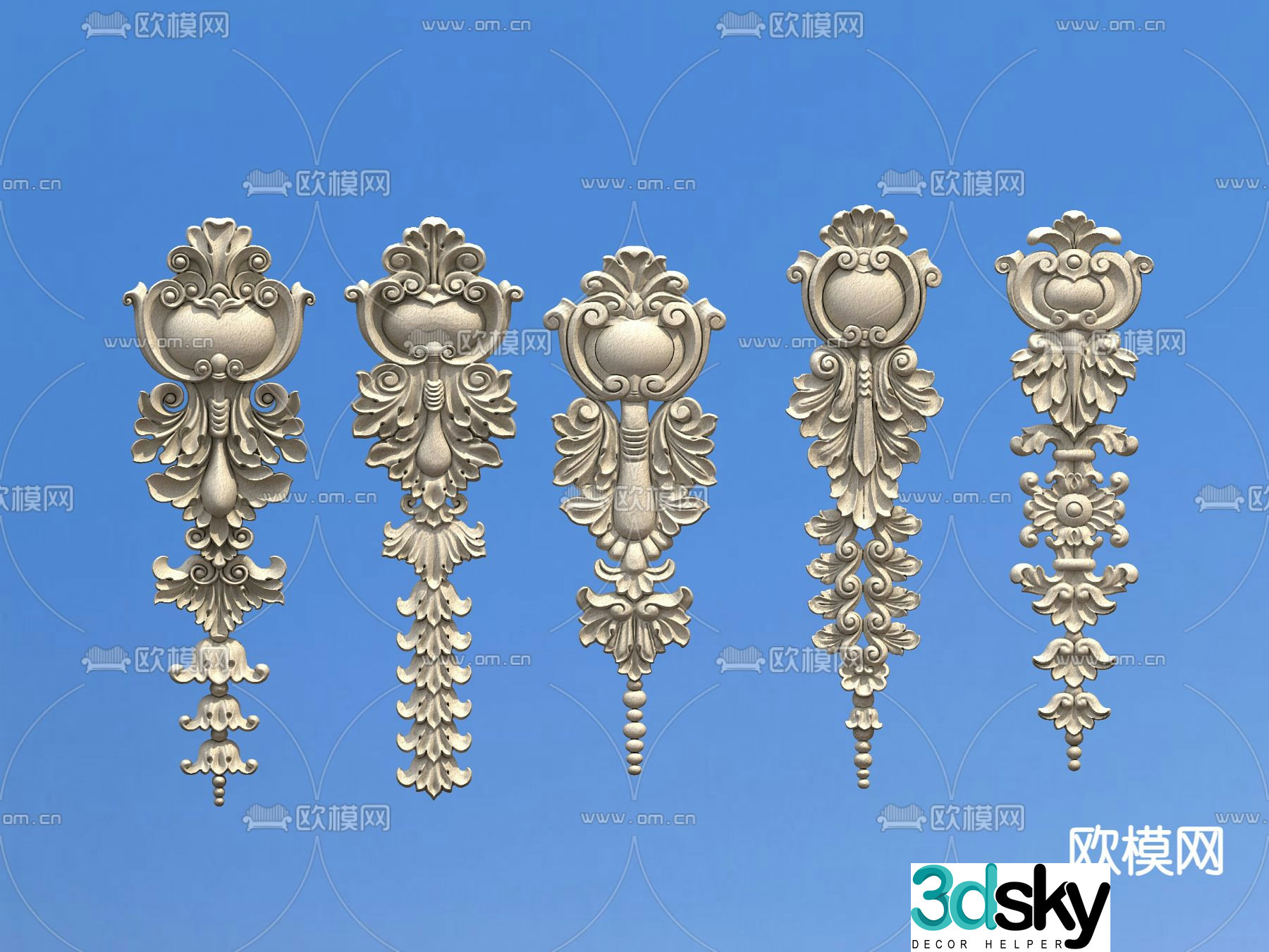 European column flower architectural carving exterior wall carving 3D model