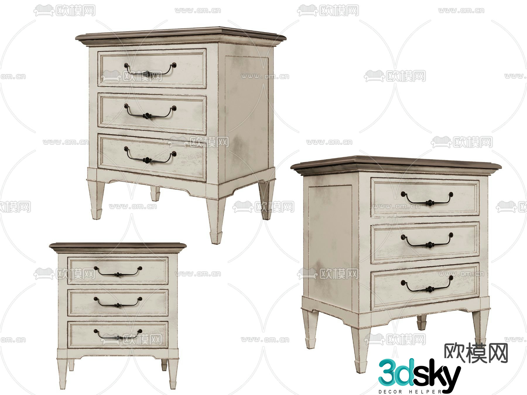 American bedside table 3d model