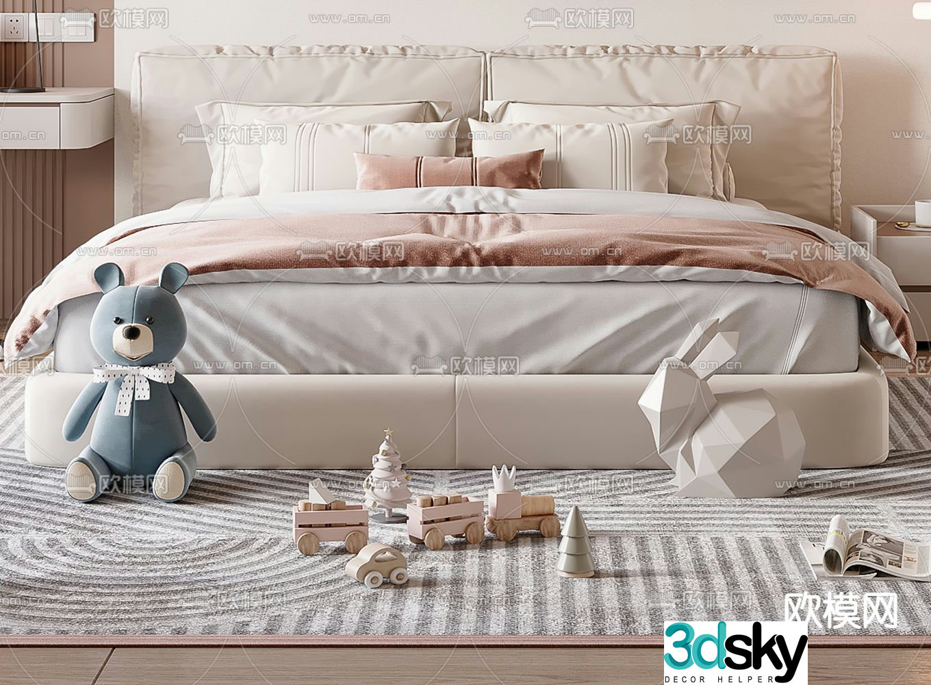 Cream style children’s bed double bed 3d model