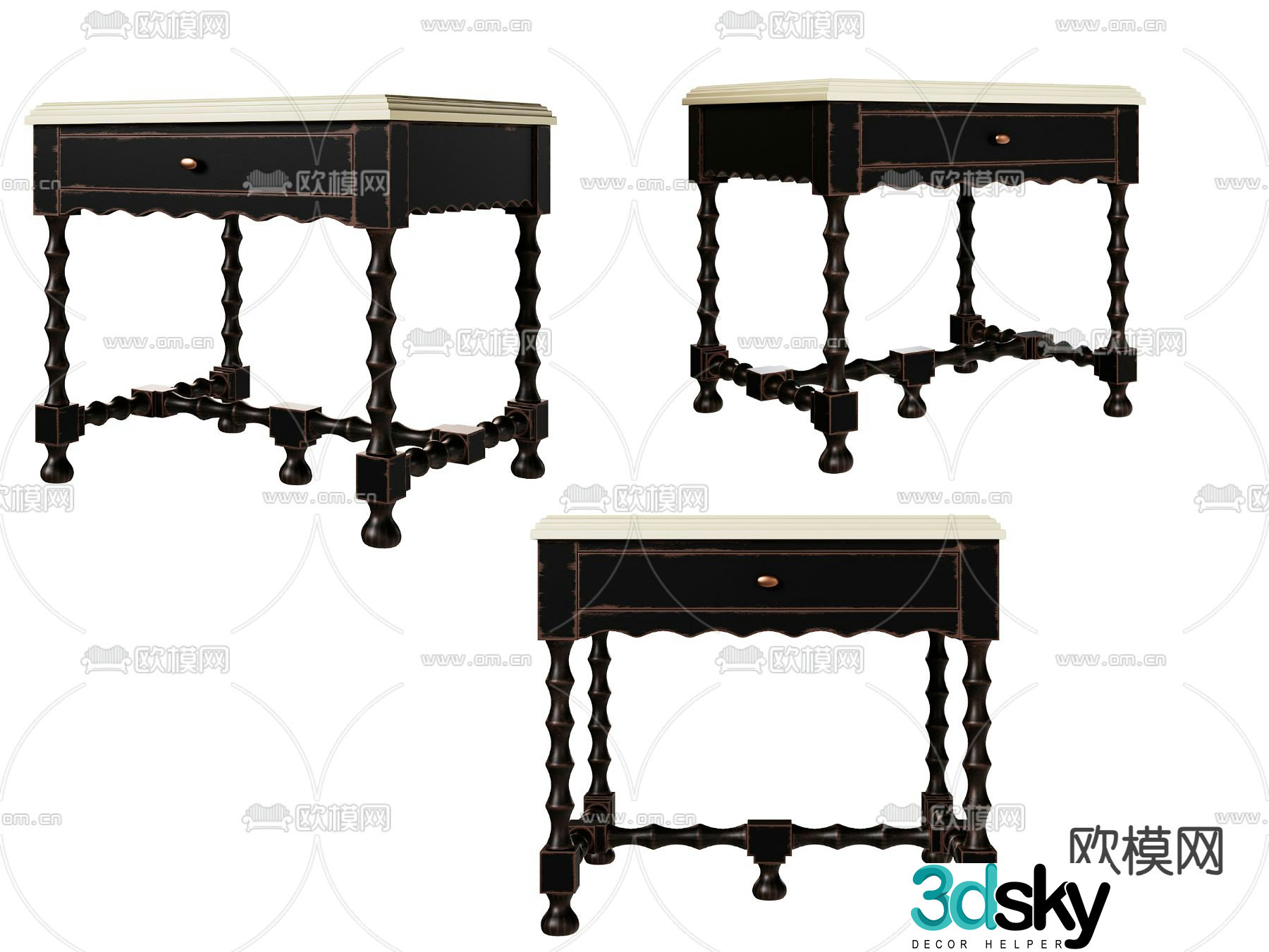 American bedside table 3d model