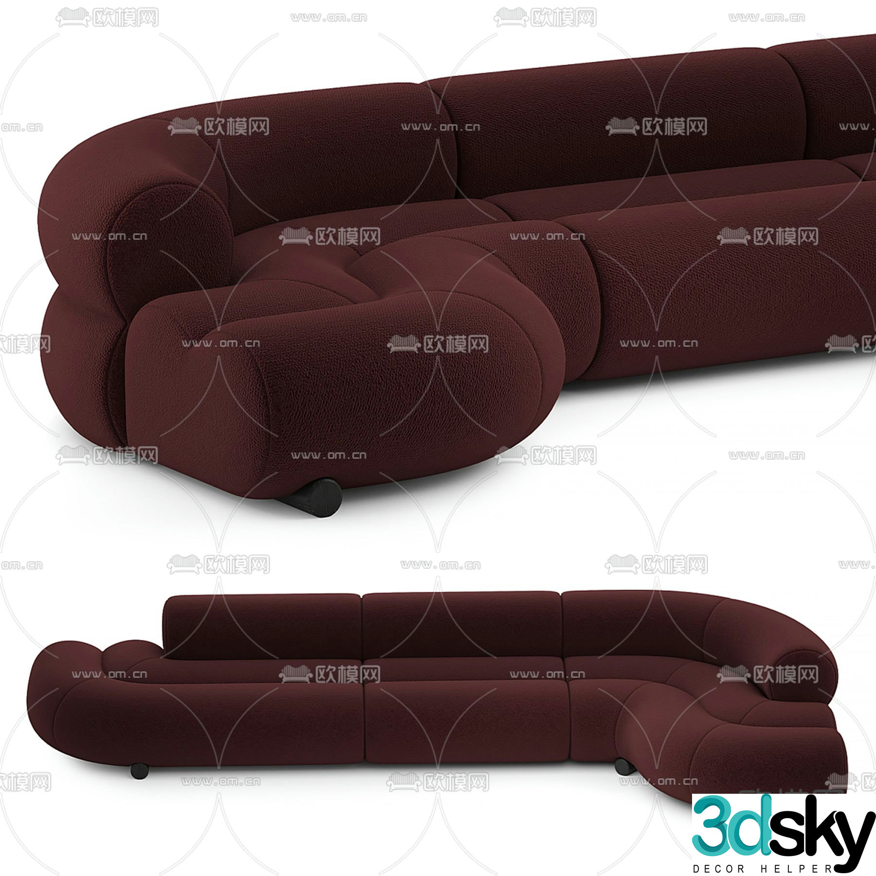 elvemobilya three seater sofa red sofa 3d model
