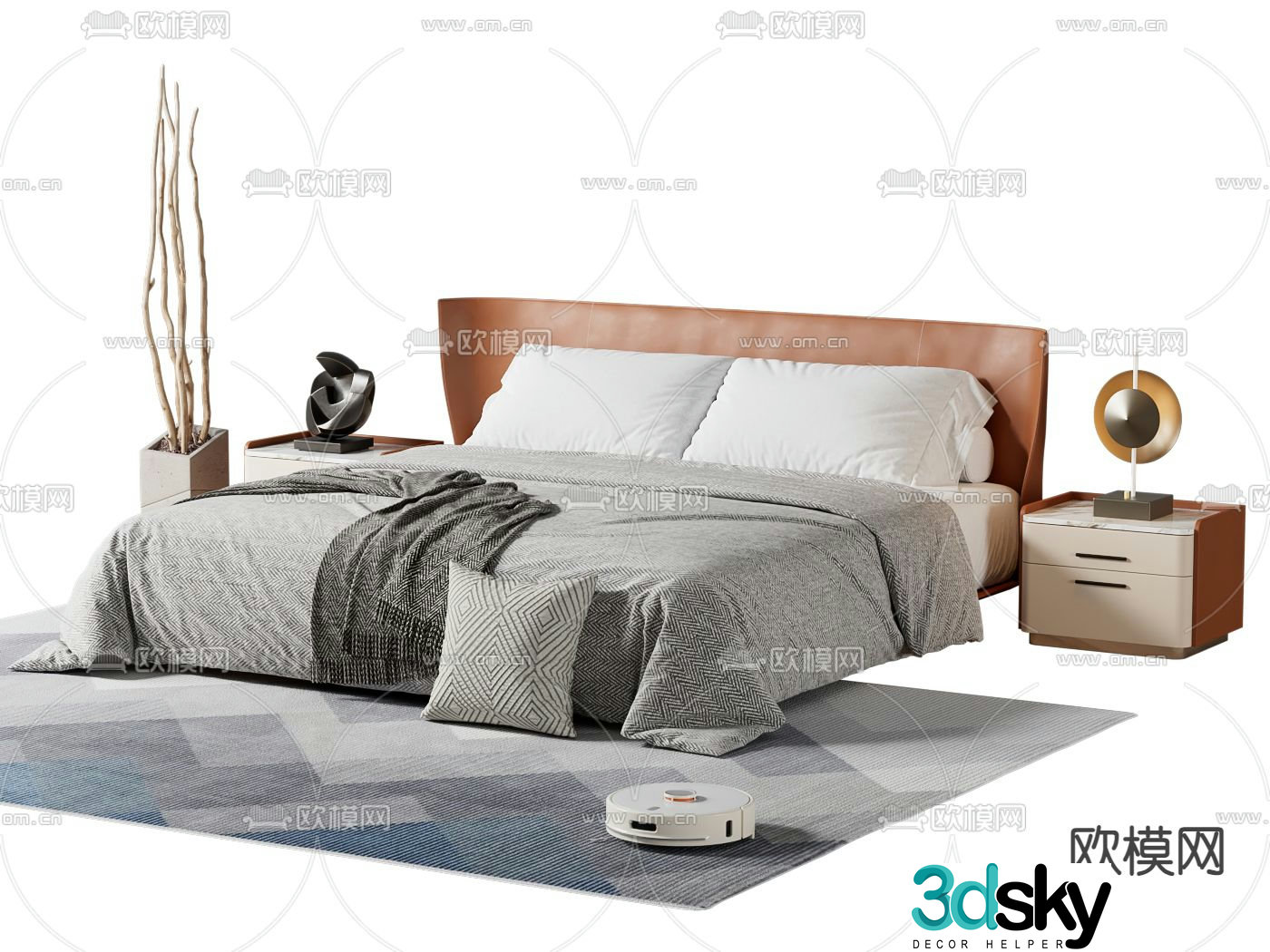 Light luxury double bed 3D model
