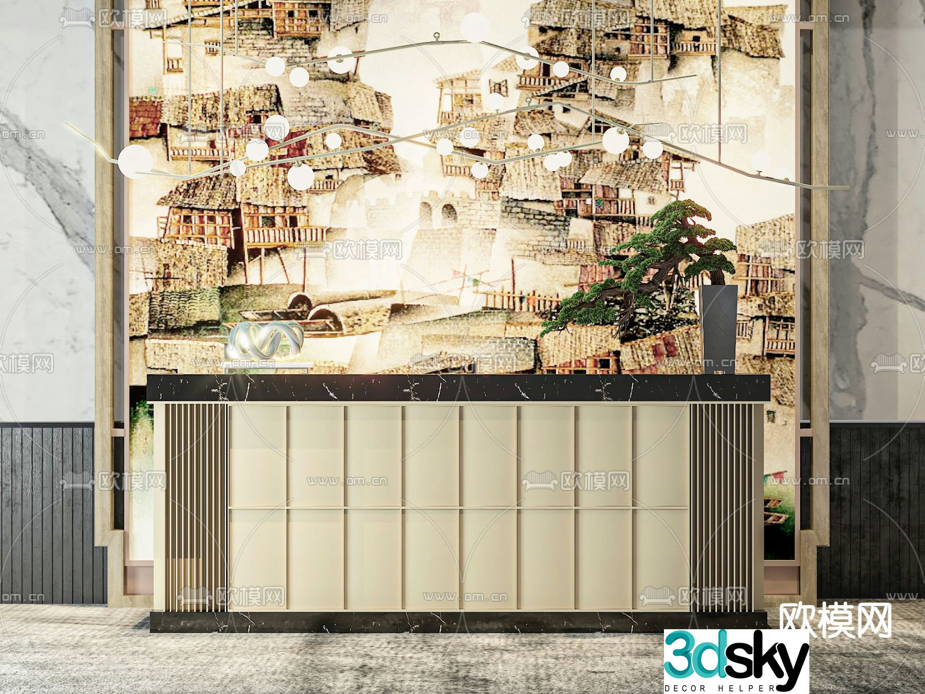 Front desk reception desk service desk 3d model