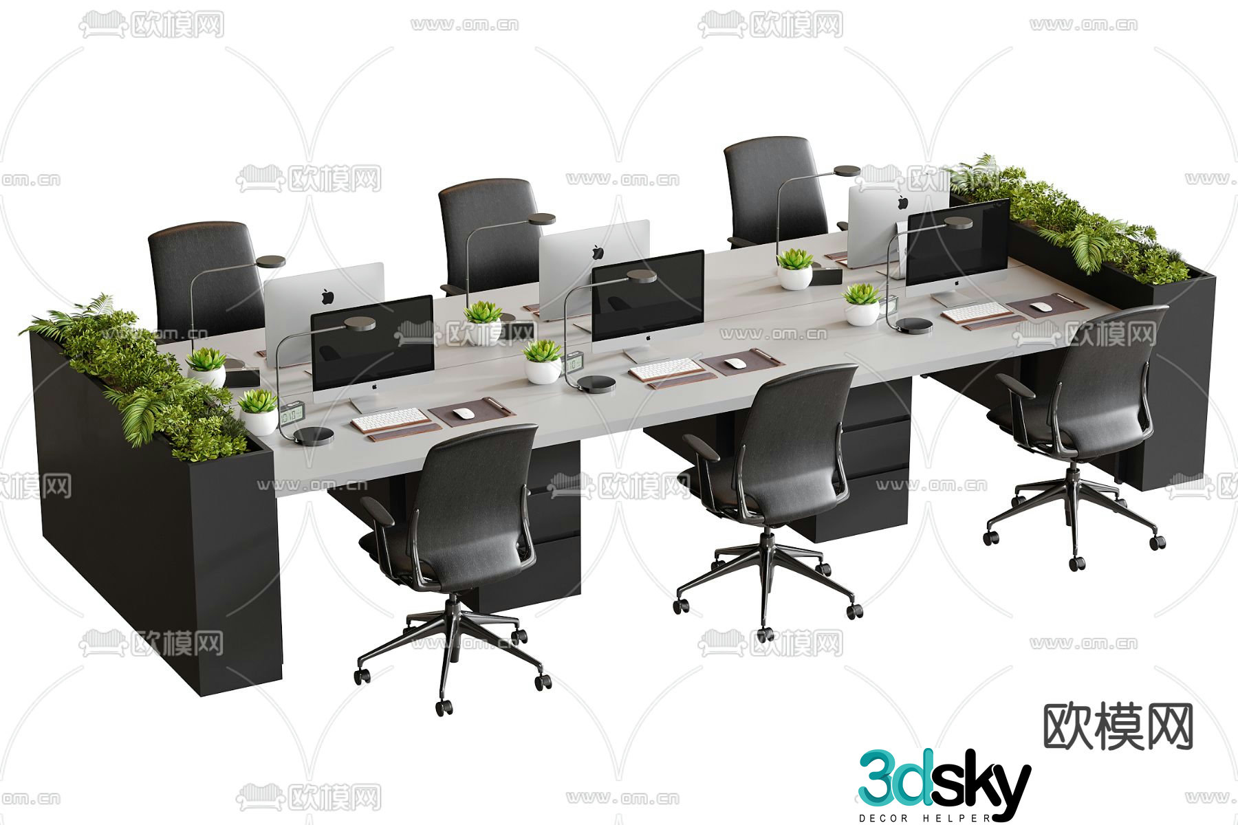 Card space desk staff table office desk and chair 3d model